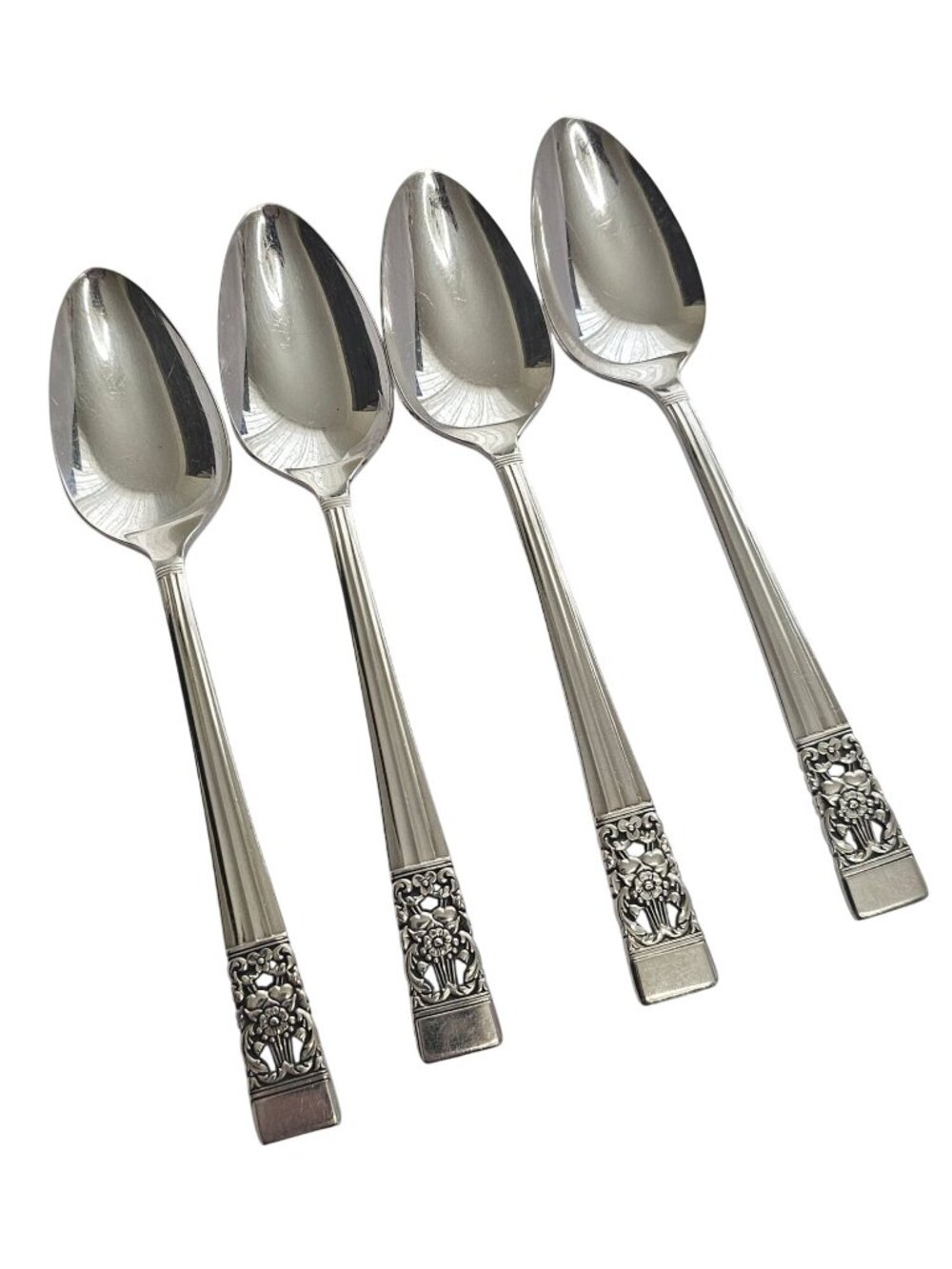 4 Oneida Coronation Spoons 6" Silverplate Set floral teaspoons vintage